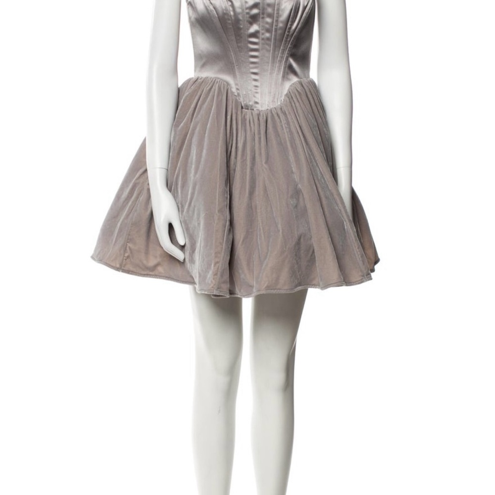 STAUD Gray Bustier Fit and Flare Midi Dress